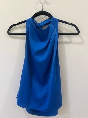 Satin Knot-Neck Cowl Halter Camisole in Cobalt Blue